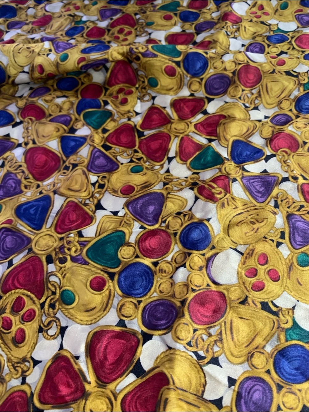 CHANEL Black Silk Scarf with Gold Chain and Gem Motifs - Picture 11 of 16